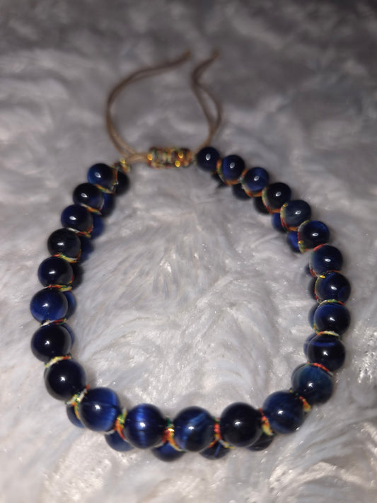 Full Blue Tiger Eye Double Band Bracelet