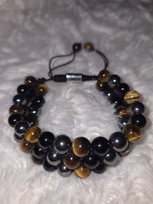 Original Tiger Eye - Obsidian - Hematite - Triple Band Bracelet