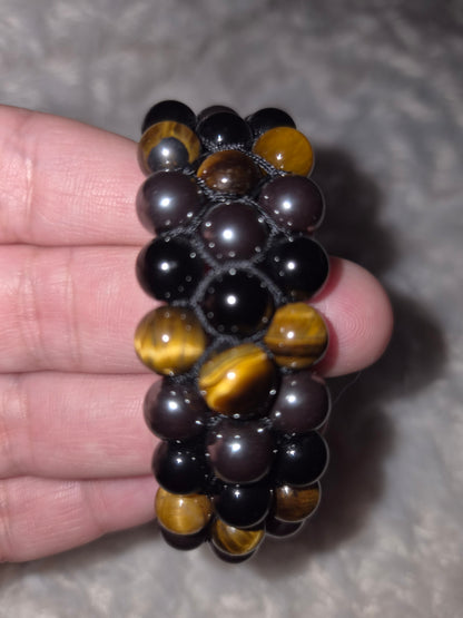 Original Tiger Eye - Obsidian - Hematite - Triple Band Bracelet