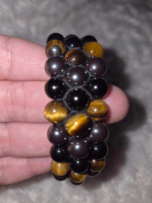 Original Tiger Eye - Obsidian - Hematite - Triple Band Bracelet